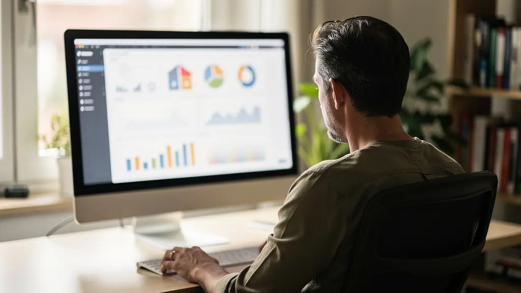 Personne consultant des données d'estimation immobilière sur ordinateur en Suisse