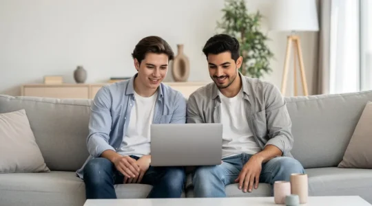 Couple consultant ensemble un simulateur de capacité d'emprunt sur ordinateur portable